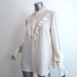 Stella McCartney Ruffle Blouse Ivory Lace-Trim Silk Size 42 Long Sleeve Top