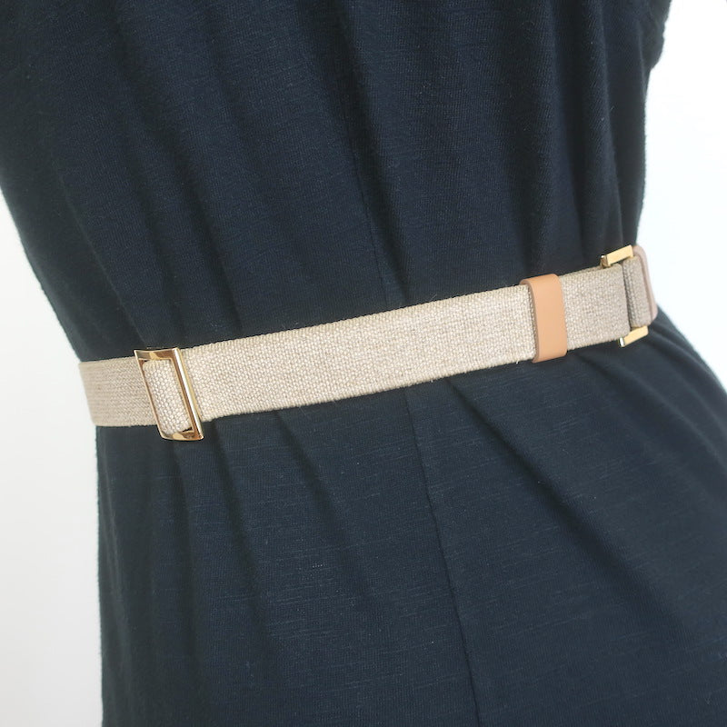 Prada Triangle Logo Stretch Canvas Belt Beige Size 42