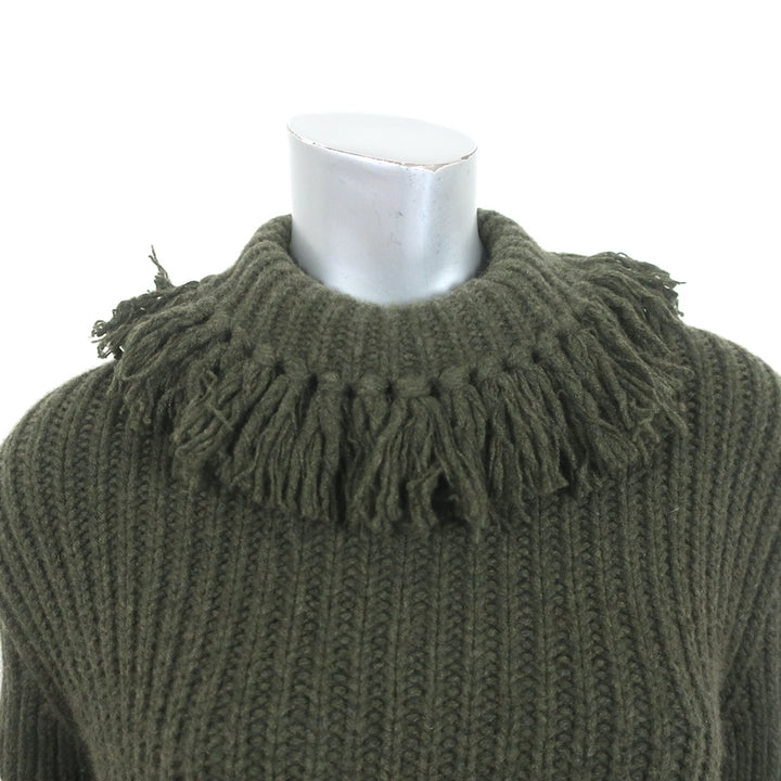 Bottega Veneta Cashmere Fringe Sweater Forest Green Ribbed Knit Size 40