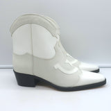 GANNI Meg Western Ankle Boots White Leather Size 41