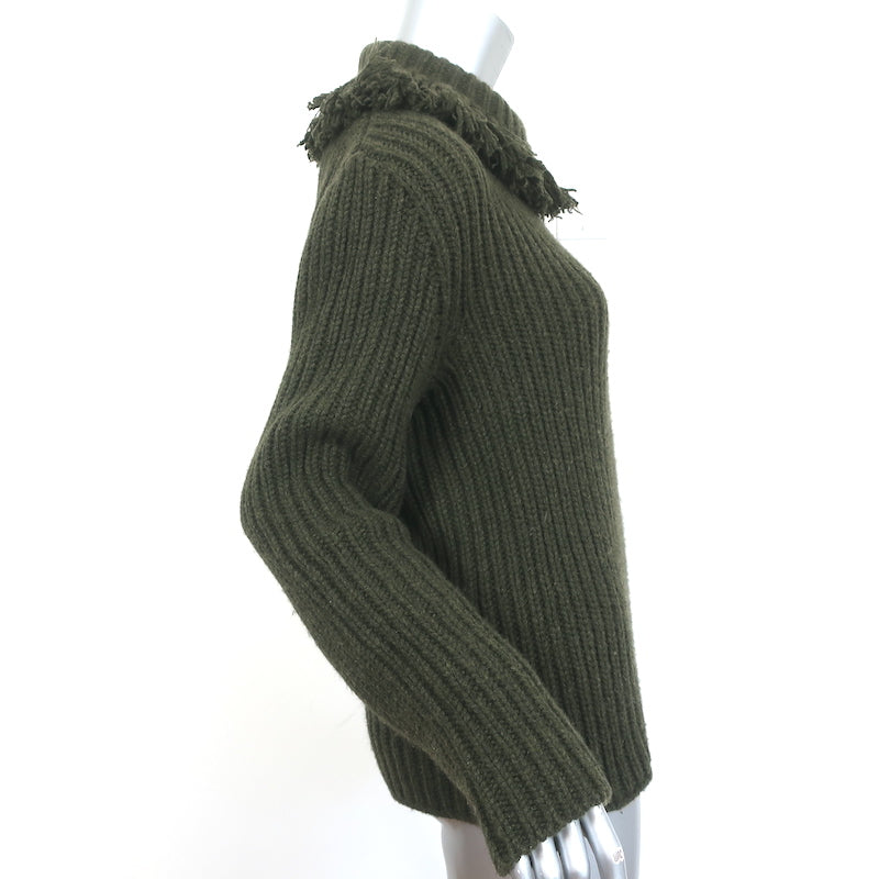 Bottega Veneta Cashmere Fringe Sweater Forest Green Ribbed Knit Size 40