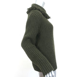 Bottega Veneta Cashmere Fringe Sweater Forest Green Ribbed Knit Size 40