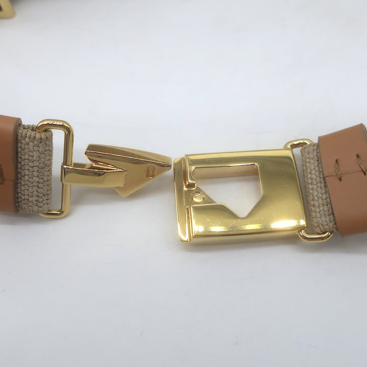 Prada Triangle Logo Stretch Canvas Belt Beige Size 42