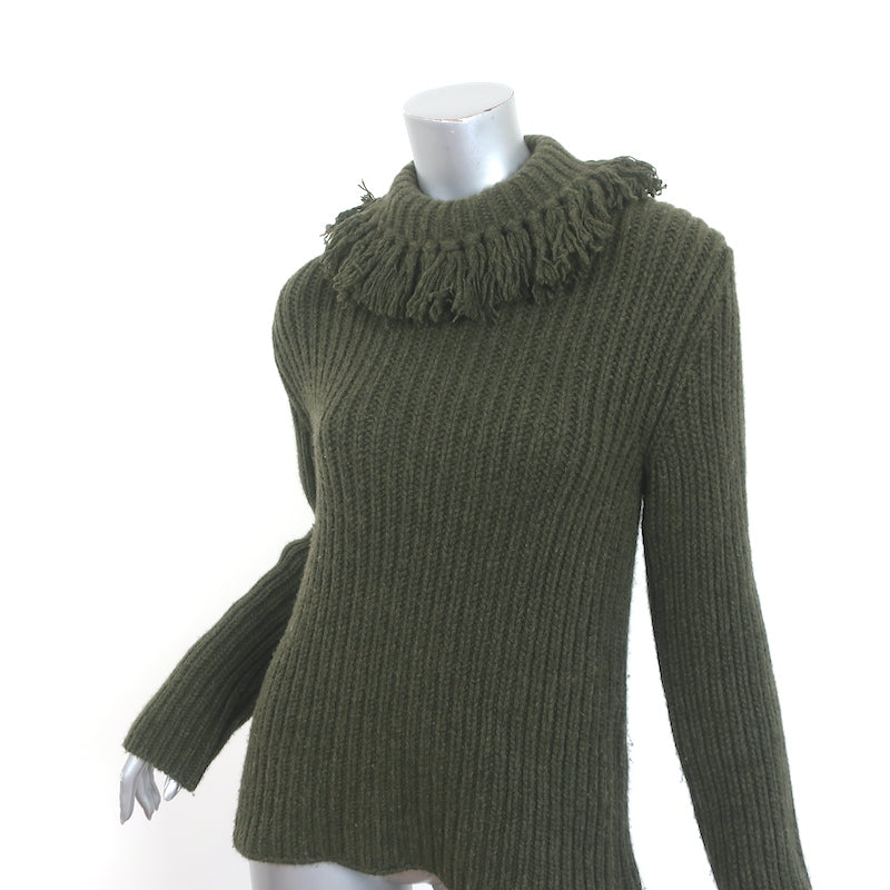 Bottega Veneta Cashmere Fringe Sweater Forest Green Ribbed Knit Size 40