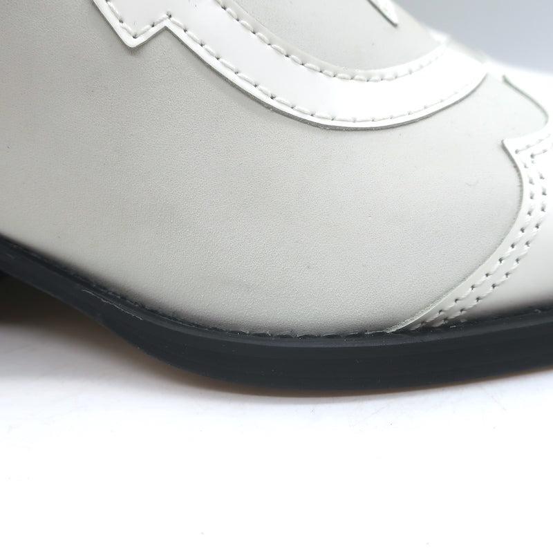 GANNI Meg Western Ankle Boots White Leather Size 41