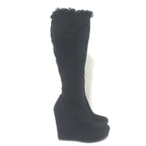 Gucci Courtney Fur-Trimmed Microguccissima Wedge Boots Black Suede Size 37.5