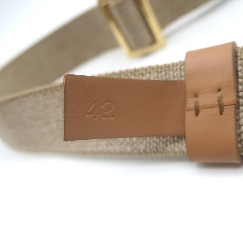 Prada Triangle Logo Stretch Canvas Belt Beige Size 42
