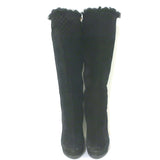 Gucci Courtney Fur-Trimmed Microguccissima Wedge Boots Black Suede Size 37.5