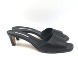 Manolo Blahnik Araspemu Mules Black Leather Size 41 Kitten Heel Slide Sandals