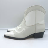 GANNI Meg Western Ankle Boots White Leather Size 41