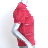 Ulla Johnson Desi Puff Sleeve Top Fuchsia Lace-Trim Embroidered Cotton Size 0