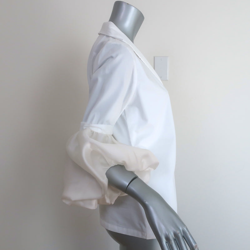 Andres Otalora Bell Sleeve Blouse White Cotton &amp; Organza Size 6 Button Down Top