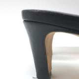 Manolo Blahnik Araspemu Mules Black Leather Size 41 Kitten Heel Slide Sandals