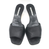 Manolo Blahnik Araspemu Mules Black Leather Size 41 Kitten Heel Slide Sandals