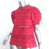 Ulla Johnson Desi Puff Sleeve Top Fuchsia Lace-Trim Embroidered Cotton Size 0