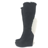 Gucci Courtney Fur-Trimmed Microguccissima Wedge Boots Black Suede Size 37.5