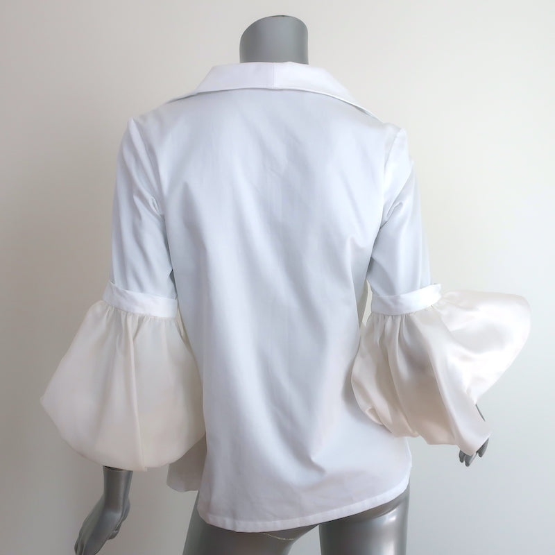 Andres Otalora Bell Sleeve Blouse White Cotton &amp; Organza Size 6 Button Down Top