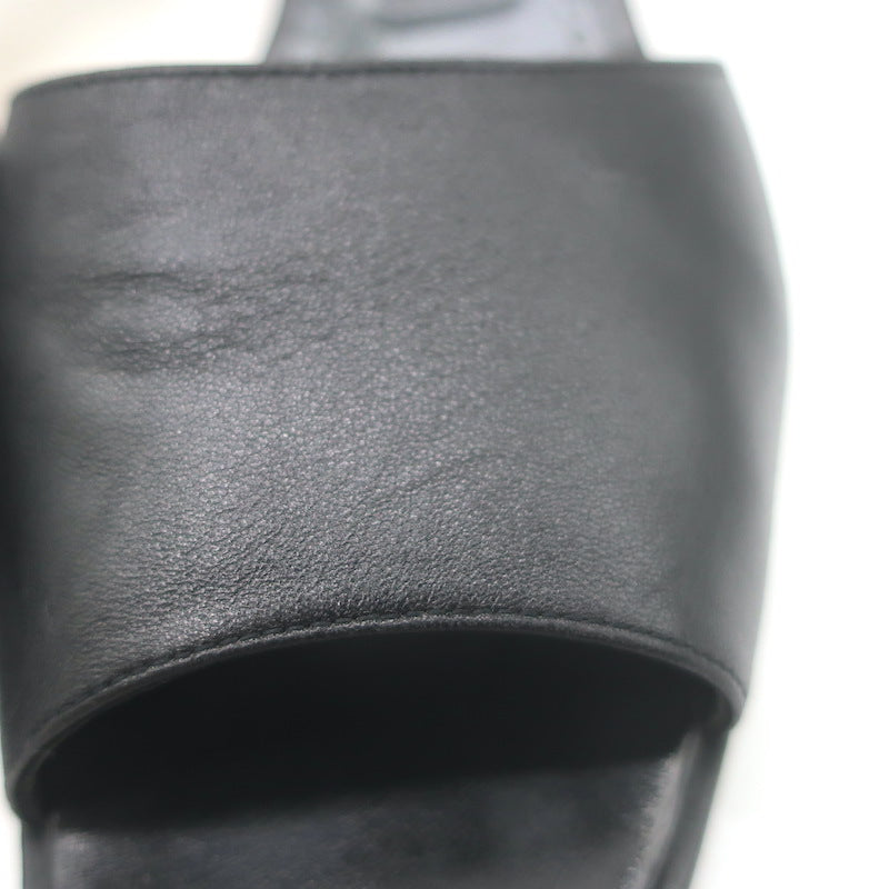 Manolo Blahnik Araspemu Mules Black Leather Size 41 Kitten Heel Slide Sandals