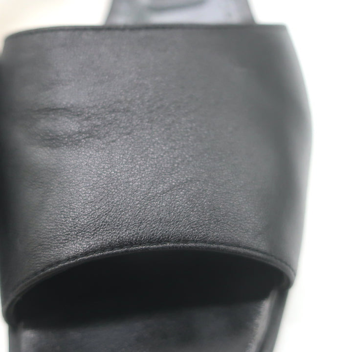 Manolo Blahnik Araspemu Mules Black Leather Size 41 Kitten Heel Slide Sandals