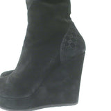 Gucci Courtney Fur-Trimmed Microguccissima Wedge Boots Black Suede Size 37.5