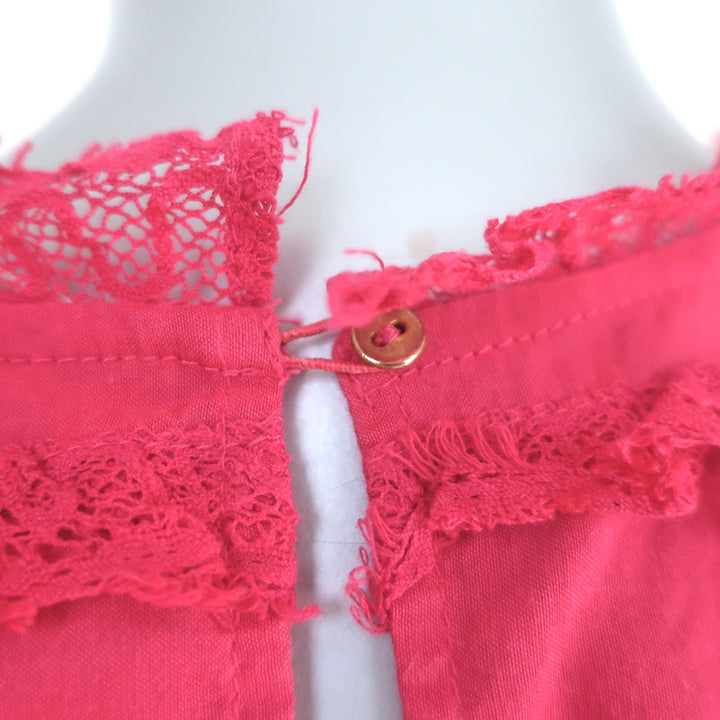 Ulla Johnson Desi Puff Sleeve Top Fuchsia Lace-Trim Embroidered Cotton Size 0