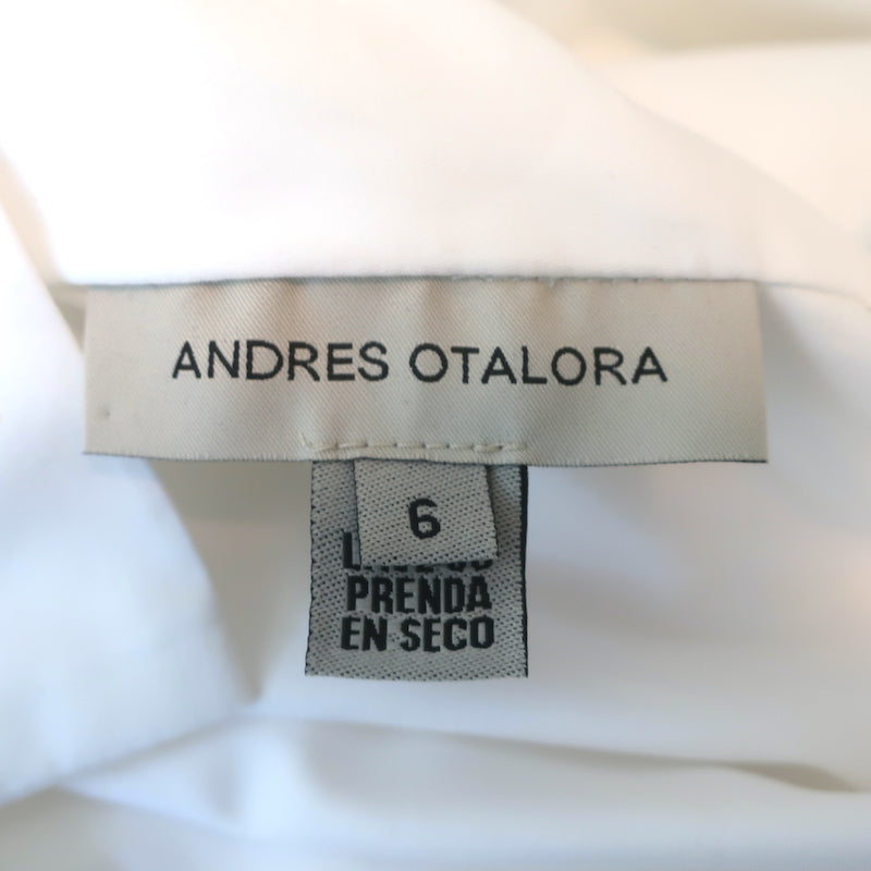 Andres Otalora Bell Sleeve Blouse White Cotton &amp; Organza Size 6 Button Down Top