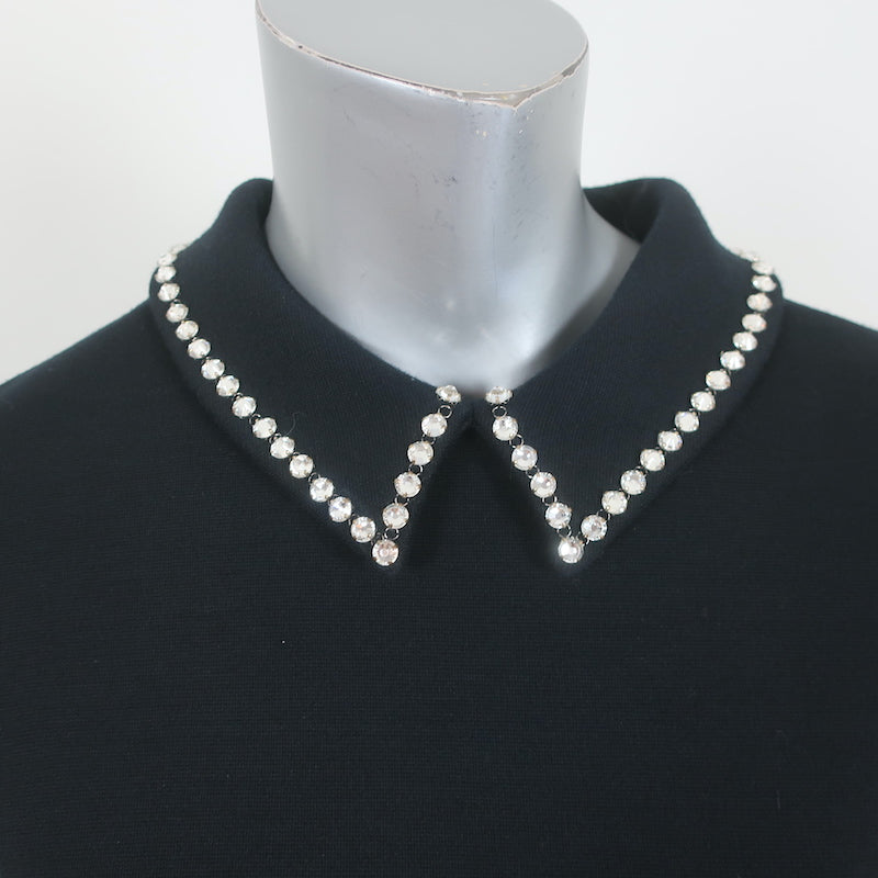 Saint Laurent Crystal-Embellished Collared Mini Dress Black Wool Cady Size 40