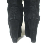 Gucci Courtney Fur-Trimmed Microguccissima Wedge Boots Black Suede Size 37.5