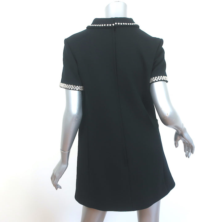 Saint Laurent Crystal-Embellished Collared Mini Dress Black Wool Cady Size 40