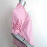 Hunter Bell Stella Puff Sleeve Top Pink Cotton Size Large Ruffle Neck Blouse NEW