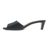 Manolo Blahnik Araspemu Mules Black Leather Size 41 Kitten Heel Slide Sandals