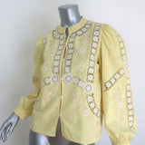 SEA Vesna Floral-Embroidered Puff Sleeve Blouse Pale Yellow Size Small