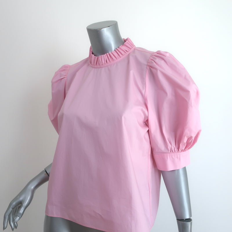 Hunter Bell Stella Puff Sleeve Top Pink Cotton Size Large Ruffle Neck Blouse NEW