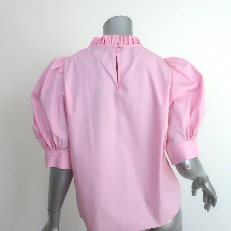 Hunter Bell Stella Puff Sleeve Top Pink Cotton Size Large Ruffle Neck Blouse NEW