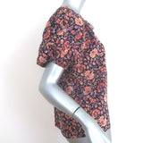 Ulla Johnson Evie Puff Sleeve Top Black/Multi Floral Print Cotton-Blend Size 0
