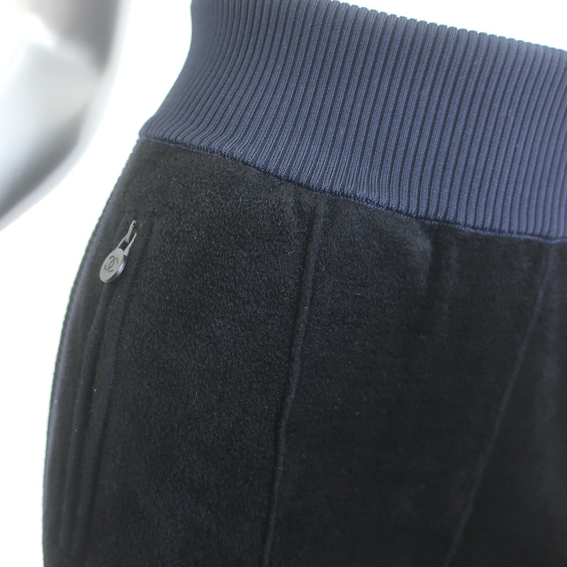 Chanel Side-Stripe Velour Joggers Black/Navy Size 42