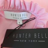 Hunter Bell Stella Puff Sleeve Top Pink Cotton Size Large Ruffle Neck Blouse NEW