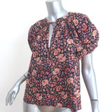 Ulla Johnson Evie Puff Sleeve Top Black/Multi Floral Print Cotton-Blend Size 0