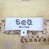 SEA Vesna Floral-Embroidered Puff Sleeve Blouse Pale Yellow Size Small
