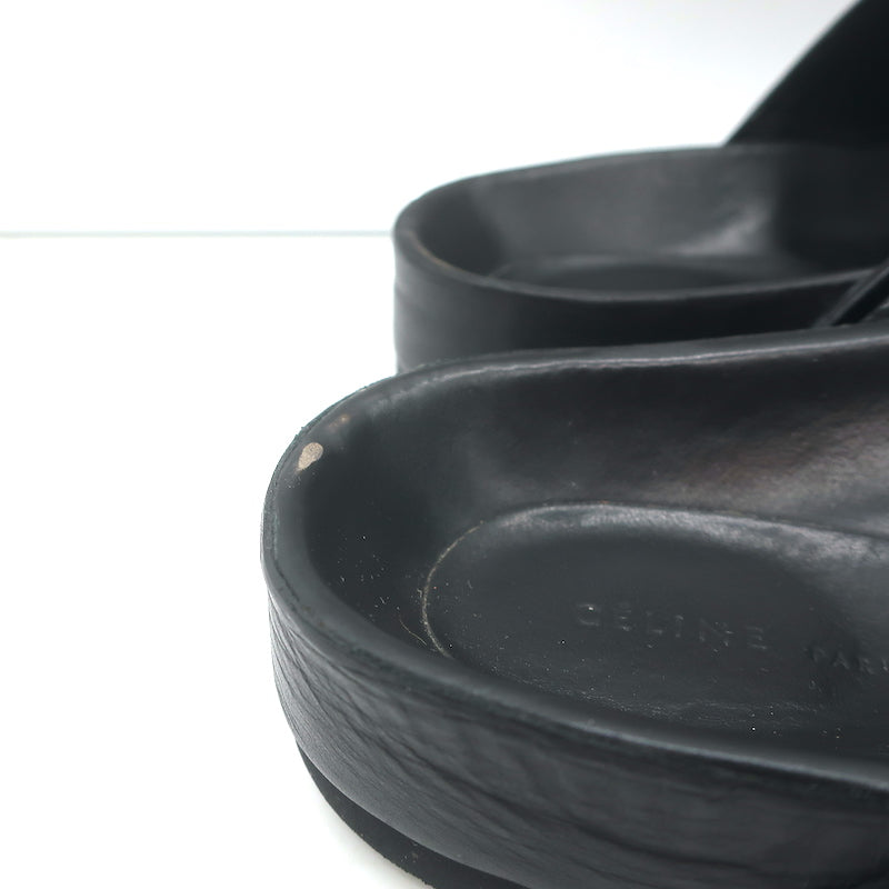 Celine Double Band Slide Sandals Black Patent Leather Size 37