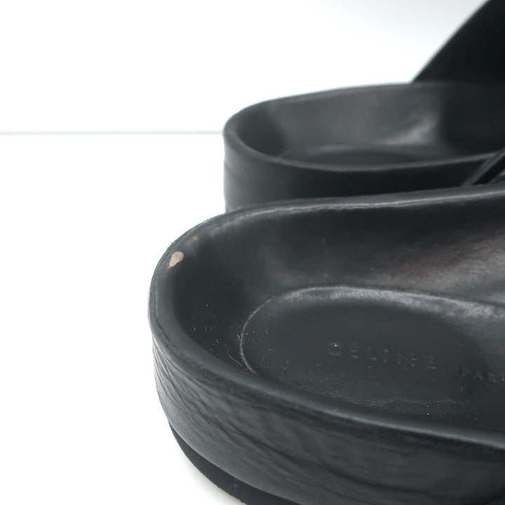 Celine Double Band Slide Sandals Black Patent Leather Size 37