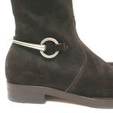 Gucci Slim Horsebit Flat Riding Boots Dark Brown Suede Size 36.5