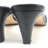 Manolo Blahnik Araspemu Mules Black Leather Size 41 Kitten Heel Slide Sandals