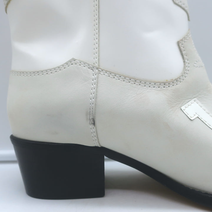 GANNI Meg Western Ankle Boots White Leather Size 41