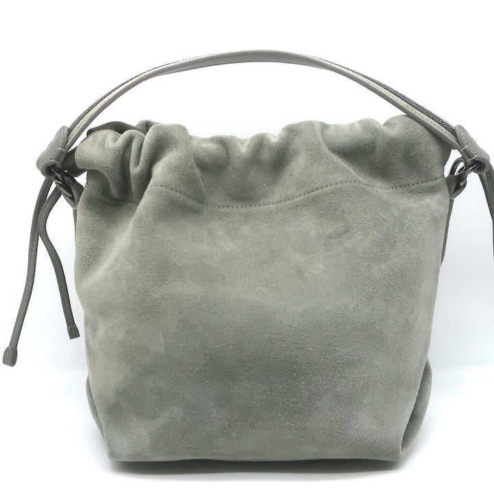 Brunello Cucinelli Monili Strap Bucket Bag Gray Suede Small Crossbody
