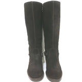 Gucci Slim Horsebit Flat Riding Boots Dark Brown Suede Size 36.5