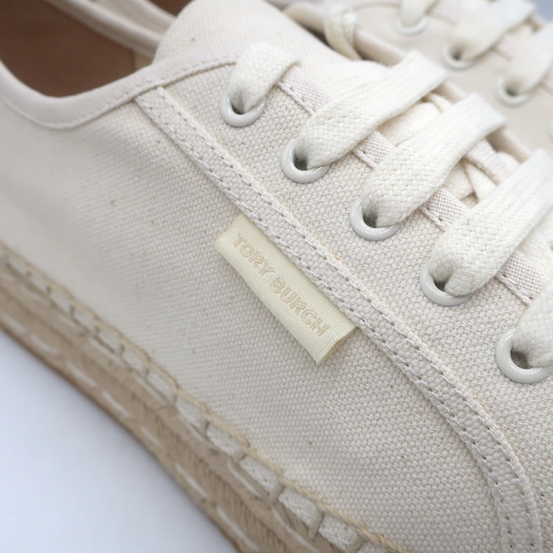 Tory Burch Seaside Lace-Up Oxford Espadrilles Ivory Canvas Size 10.5 NEW