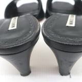 Manolo Blahnik Araspemu Mules Black Leather Size 41 Kitten Heel Slide Sandals