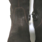 Gucci Slim Horsebit Flat Riding Boots Dark Brown Suede Size 36.5