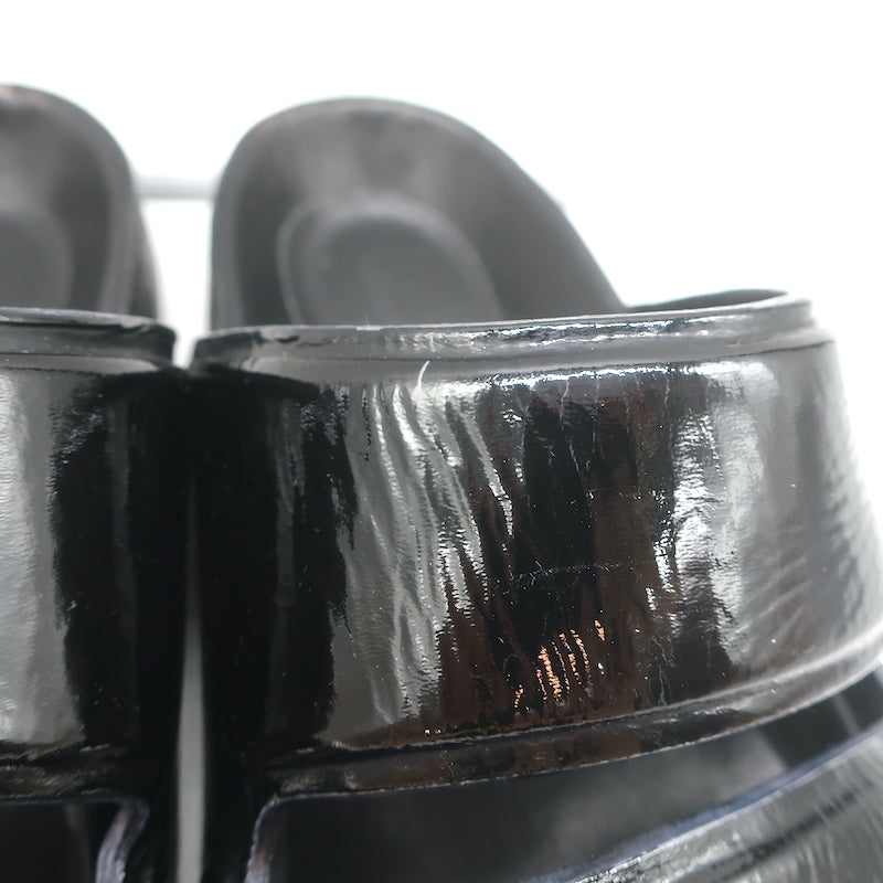 Celine Double Band Slide Sandals Black Patent Leather Size 37